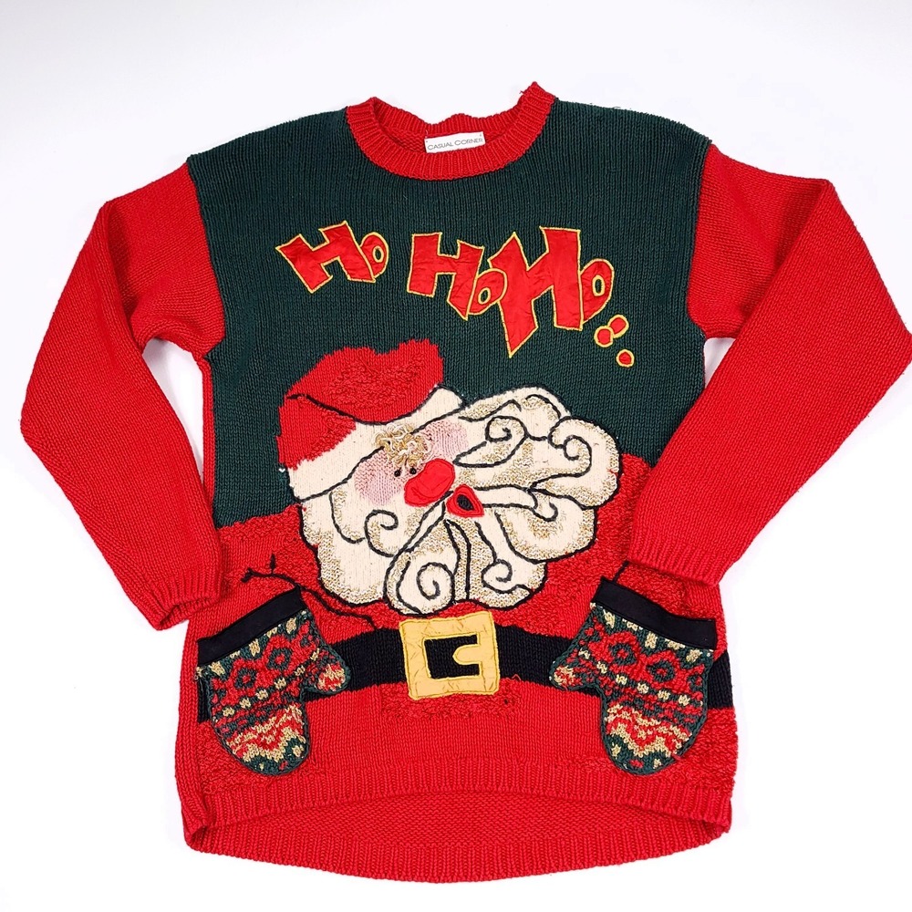 Casual Corner Limited Edition Santa Ho Ho‎ Ho Hand Knitted Christmas Sweater M